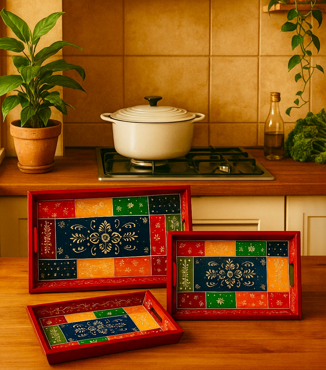 Plateau(x) en bois traditionnel indien - Fabrication artisanale