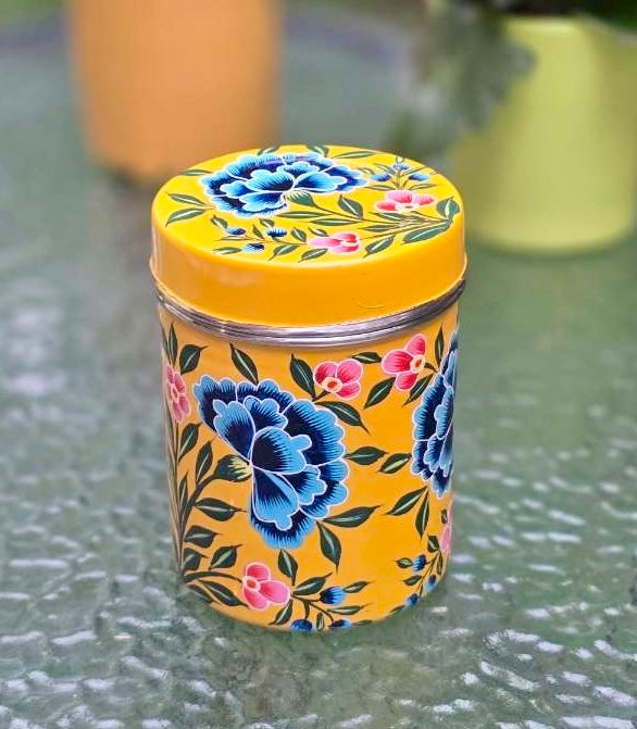 Grande boîte de conservation peinte à la main - Jaune