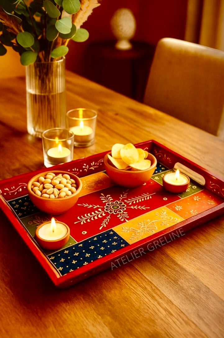 Plateau(x) en bois traditionnel indien - Fabrication artisanale