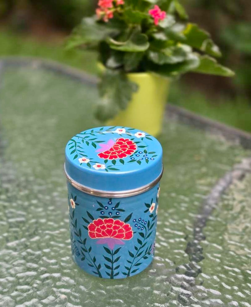 Grande boîte de conservation peinte à la main - Bleu