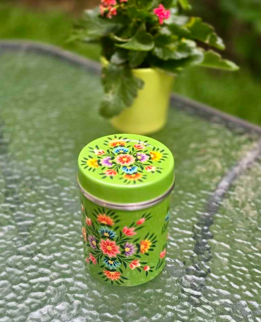 Grande boîte de conservation peinte à la main - Vert floral