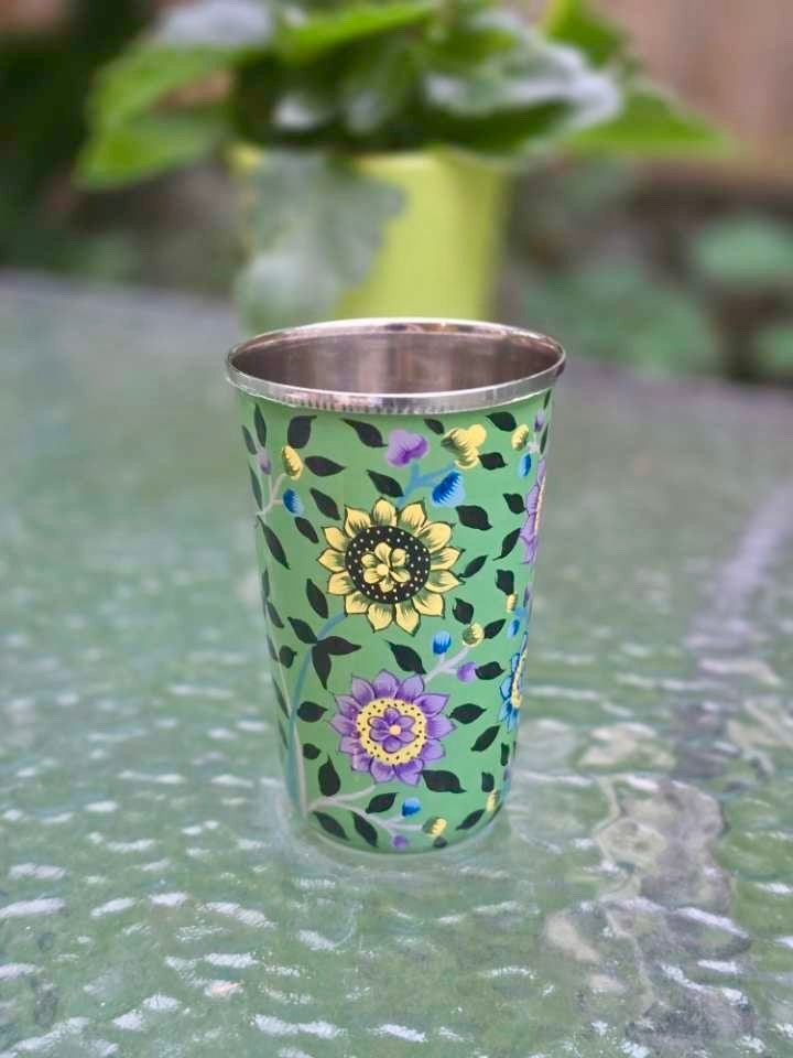 Timbale peinte à la main - Vert floral