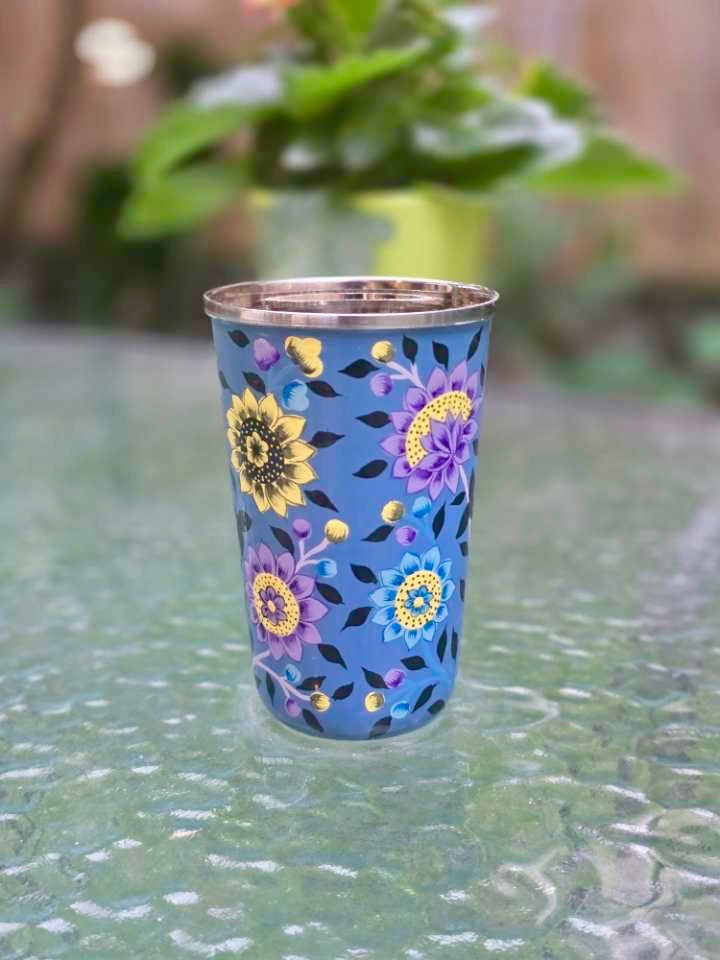 Timbale peinte à la main - Bleu floral I