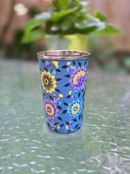 Timbale peinte à la main - Bleu floral I