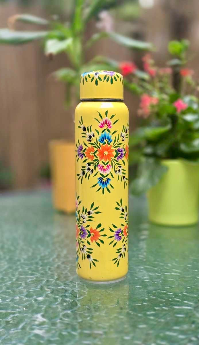 Bouteille peinte à la main du Cachemire - Jaune