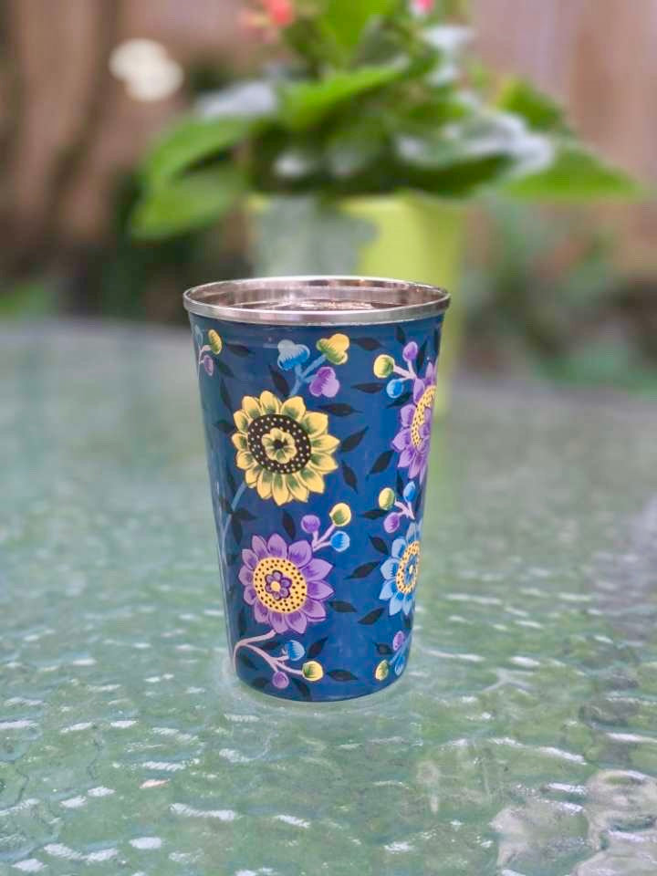 Timbale peinte à la main - Bleu floral