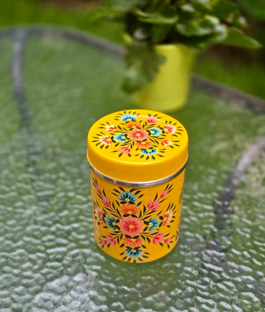 Grande boîte de conservation peinte à la main - Jaune floral
