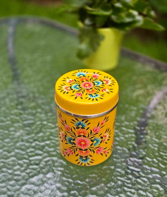 Grande boîte de conservation peinte à la main - Jaune floral