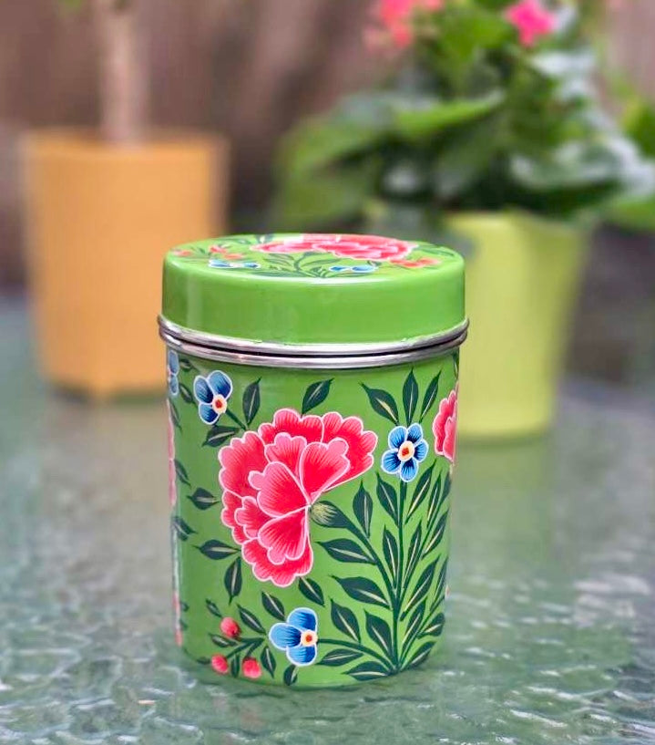 Grande boîte de conservation peinte à la main - Vert