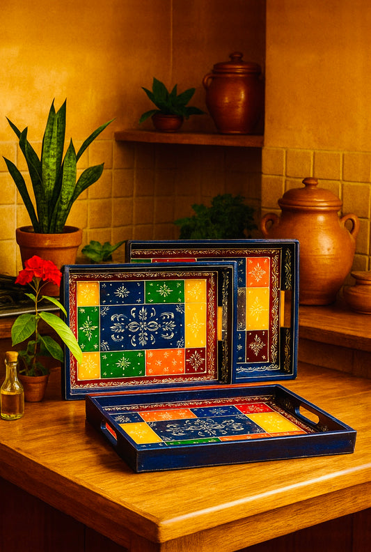 Plateau(x) en bois traditionnel indien - Fabrication artisanale
